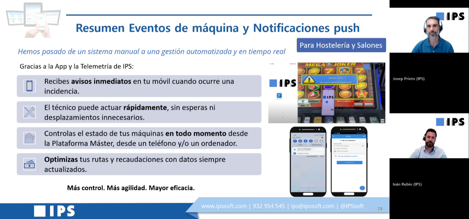 Resumen visual del sistema de avisos automáticos de IPS Beneficios del sistema de Eventos y Notificaciones Push de IPS