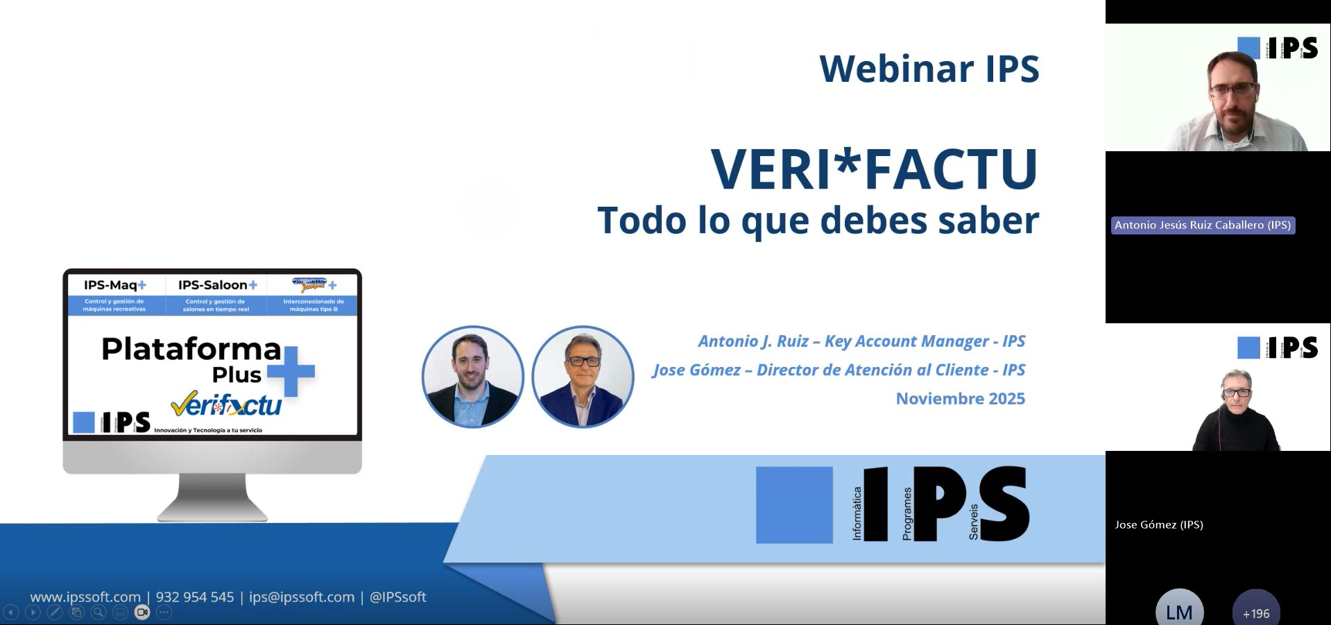Cabecera del webinar de IPS sobre VERI*FACTU, con Antonio J. Ruiz y Jose Gómez como ponentes.